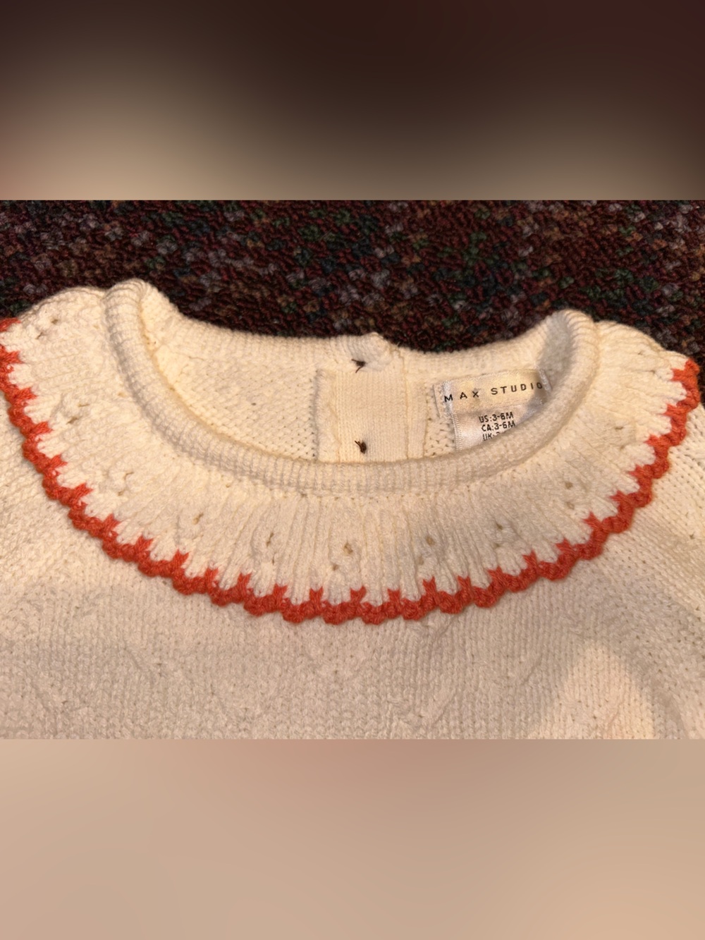 Max Studio Baby Cream Knit Cottagecore Fall Dress Orange Pumpkin Pockets 3-6m - Picture 8 of 8